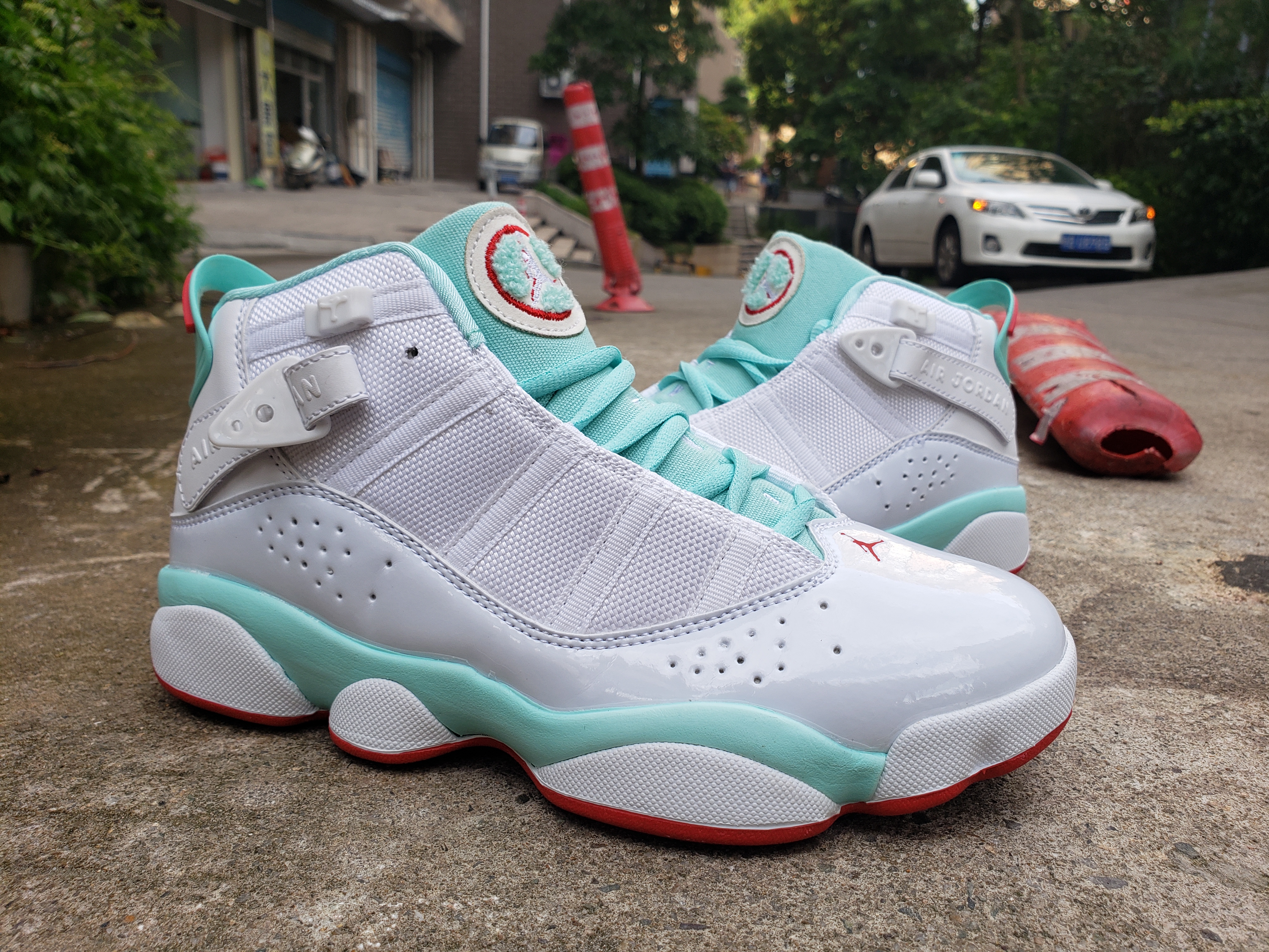 Women Air Jordan Six Rings Grey Jade Red Shoes - Click Image to Close